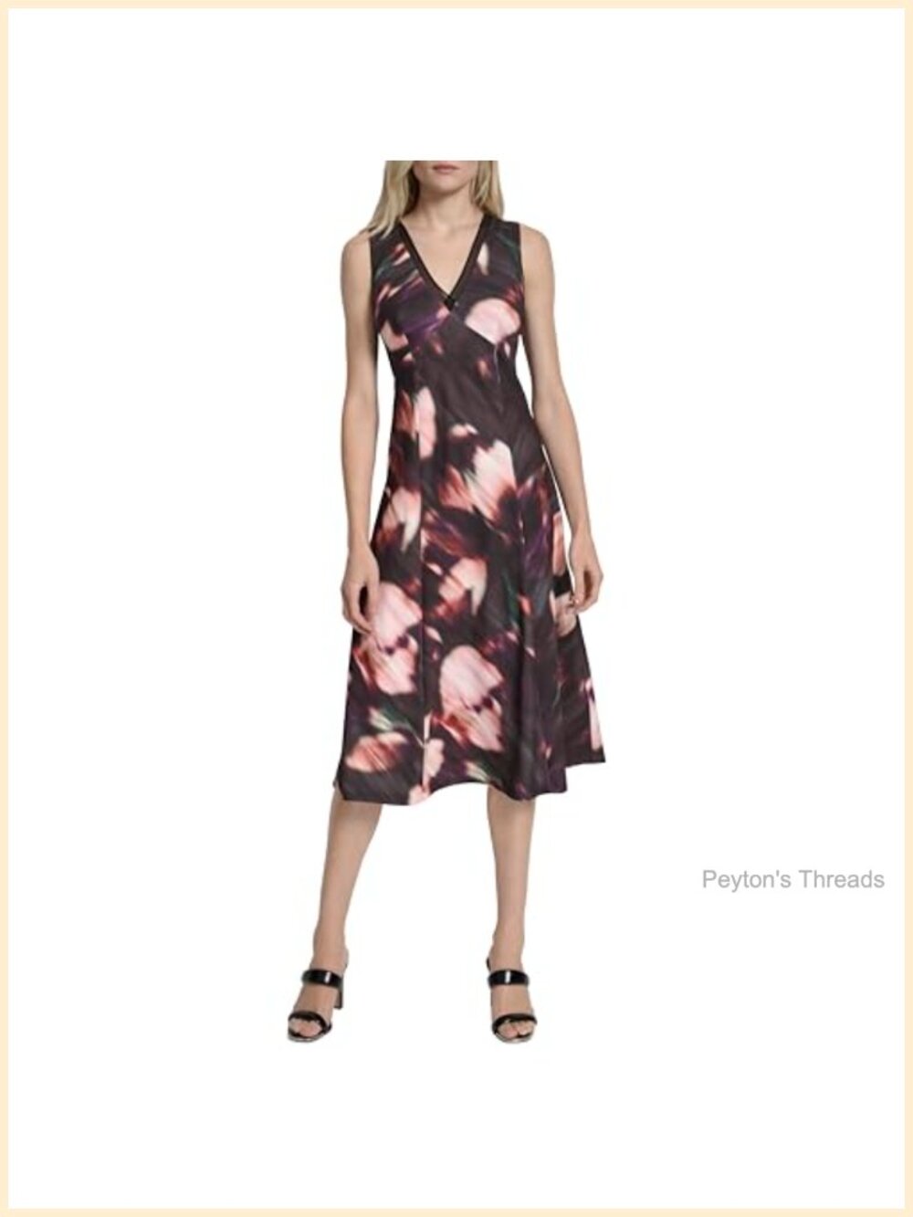Women's Sleeveless V-Neck Chiffon Trim Flounce Hem Midi Dress